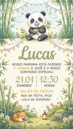 Convite de Aniversário Panda Fofo para Editar e Enviar