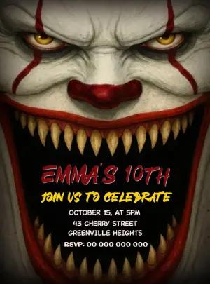 Scary Clown Horror Birthday Invitation | Editable Digital Template