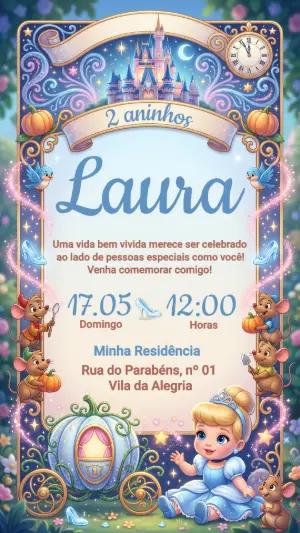 Convite de Aniversário Cinderela Baby Editável para Menina