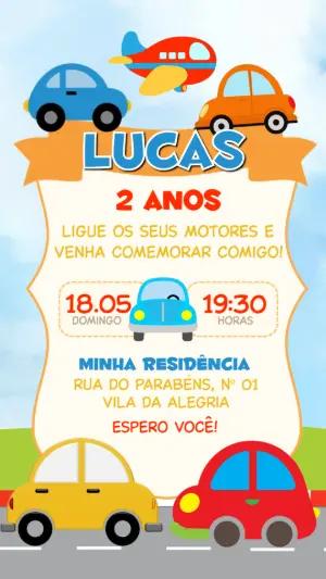 Convite de Aniversário Carros e Aviões Colorido para Editar