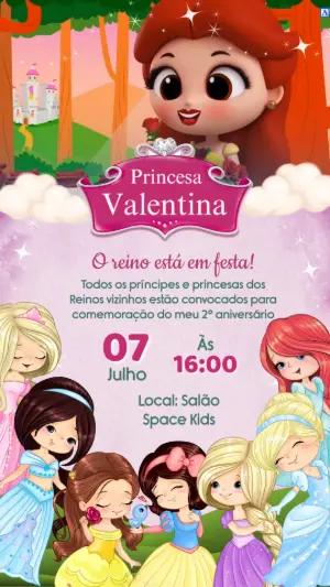 Convite Animado Aniversário Princesas para Editar Online