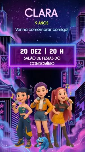 Convite de Aniversário Guerreiras do Kpop Editável