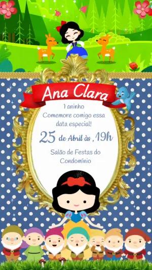 Convite Animado Aniversário Branca de Neve Baby para Editar Online
