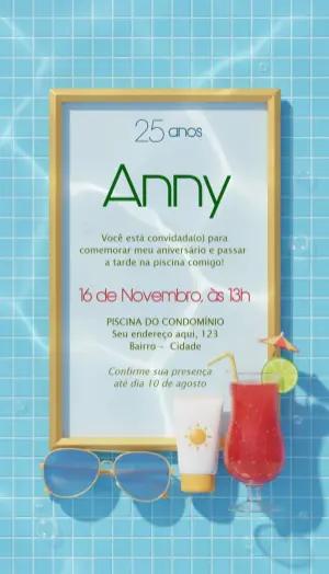 Convite de Aniversário Festa na Piscina 3D Editável