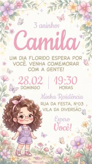 Convite de Aniversário Jardim Encantado Menina Modelo Editável