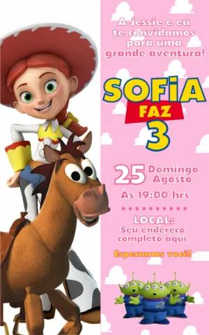 Convite Aniversário Toy Story Jessie Rosa para Editar