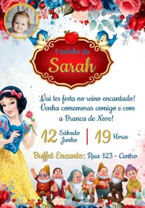 Convite Aniversário Branca de Neve com Foto para Editar