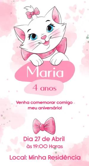 Convite de Aniversário Gata Marie Aquarela Editável