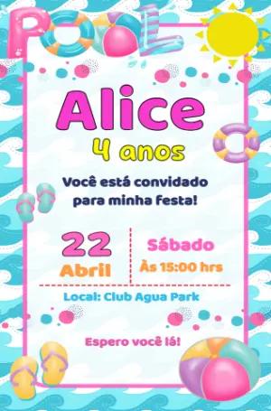 Convite de Aniversário Pool Party para Editar Online