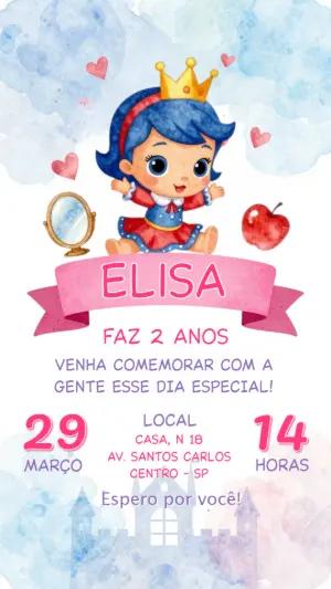 Convite de Aniversário Princesa Aquarela para Editar Online