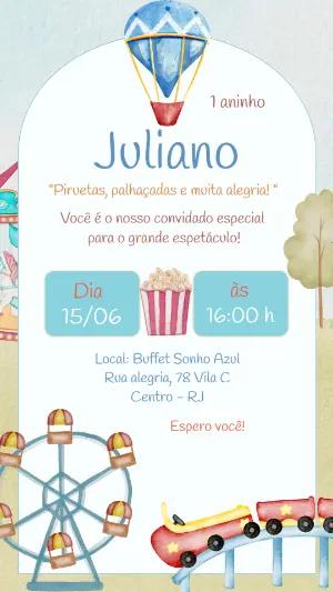 Convite de Aniversário Parque de Diversões Aquarela para Editar