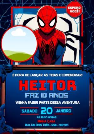 Convite de Aniversário Homem-Aranha com Foto para Editar