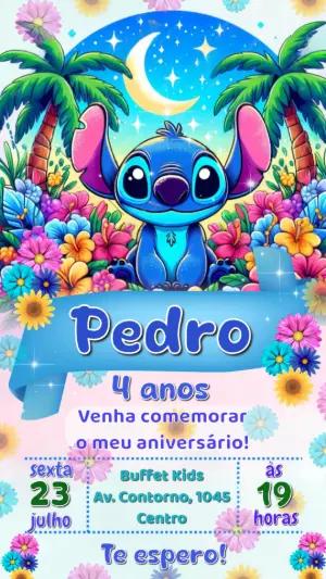 Convite de Aniversário Stitch Noite Tropical para Editar