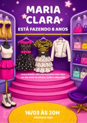 Convite de Aniversário Closet da Barbie 