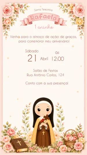 Convite de Aniversário Santa Terezinha Infantil Editável