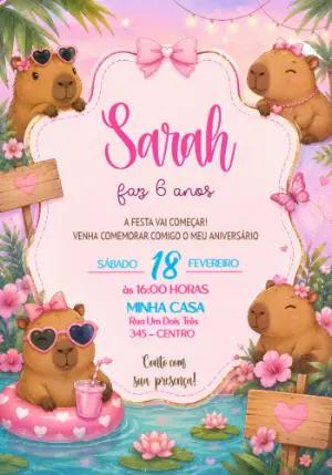 Convite de Aniversário Capivara Tropical para Editar