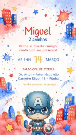Convite de Aniversário Capitão América Editável