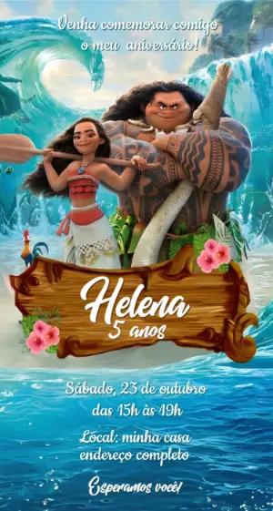 Convite de Aniversário Moana Tropical para Editar Online