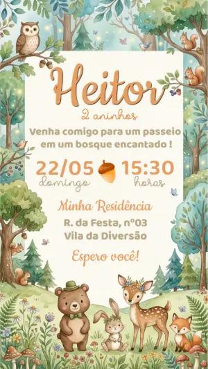 Convite de Aniversário Bosque Encantado Aquarela Editável