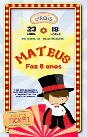 Convite de Aniversário Circo Mágico Infantil para Editar