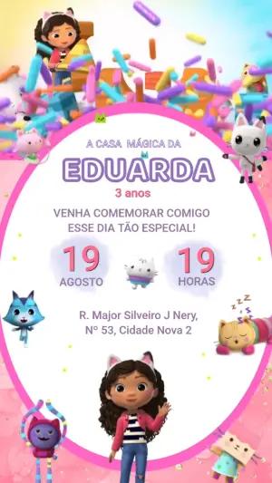Convite Animado Casa Mágica da Gabby para Editar e Enviar