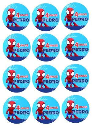 Adesivo Redondo Festa Spidey para Editar e Imprimir
