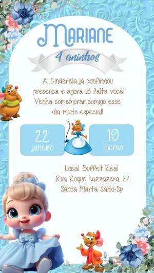 Convite Aniversário Princesa Cinderela para Editar Online