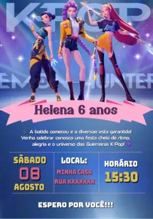 Convite de Aniversário Guerreiras K-Pop Editável