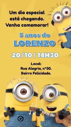 Convite de Aniversário Minions Amarelo para Editar