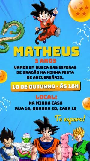 Convite de Aniversário Dragon Ball Z com Personagens para Editar