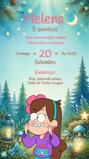 Convite de Aniversário Gravity Falls com Mabel para Editar Online