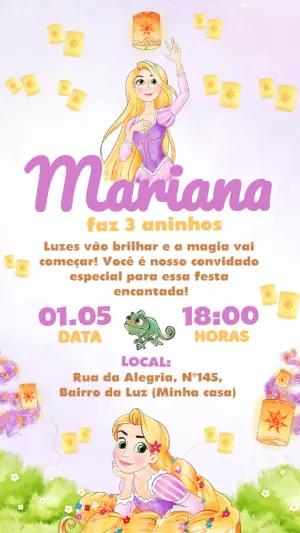 Convite de Aniversário Rapunzel Enrolados Digital para Editar
