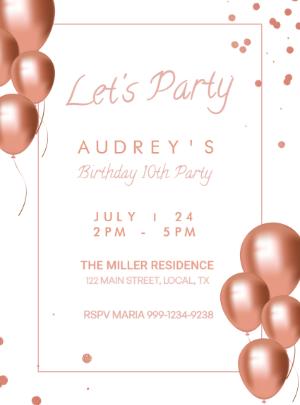 Rose Gold Balloons Birthday Invitation to Edit Online
