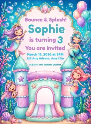 Mermaid Bouncy Castle Birthday Invitation Template