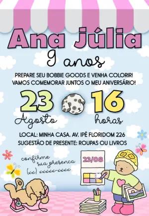Convite de Aniversário Bobbie Goods para Colorir Editável
