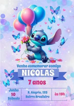 Convite de Aniversário Stitch e Borboletas para Editar Online