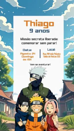 Convite de Aniversário Naruto com Personagens para Editar Online
