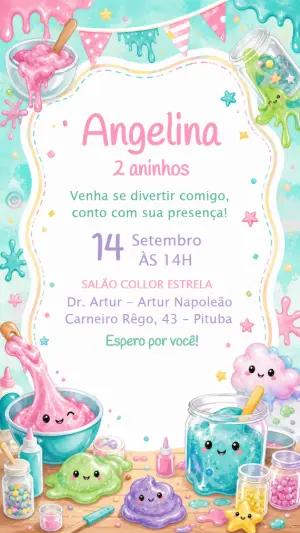 Convite de Aniversário Tema Slime Colorido para Editar