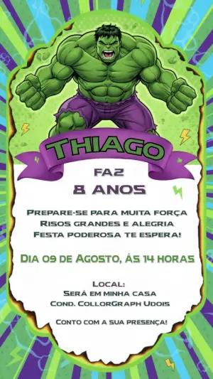 Convite de Aniversário Hulk Verde e Roxo para Editar Online