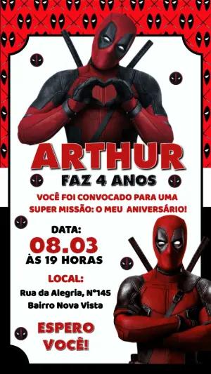 Convite de Aniversário Deadpool Vermelho e Preto para Editar