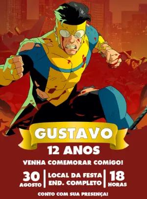 Convite de Aniversário Invencível Super-Herói Editável