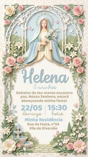 Convite de Aniversário Nossa Senhora Papercraft Editável