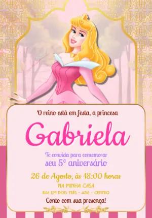 Convite de Aniversário Princesa Aurora Rosa e Dourado Editável