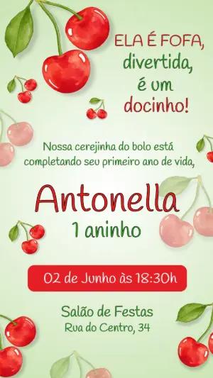 Convite de Aniversário Cerejinha Editável Online