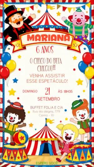 Convite de Aniversário Circo do Bita para Editar