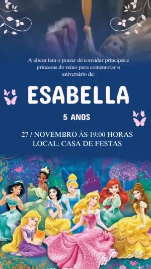 Convite Animado Aniversário Princesas Disney para Editar