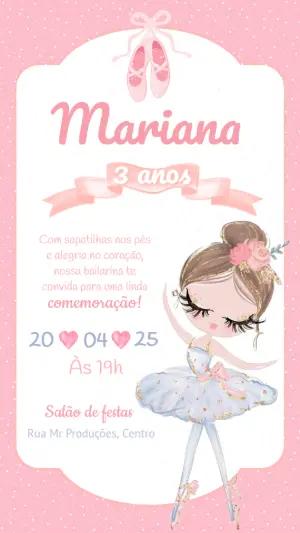 Convite Aniversário Bailarina Delicada para Editar Online
