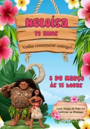 Convite de Aniversário Moana para Editar Online