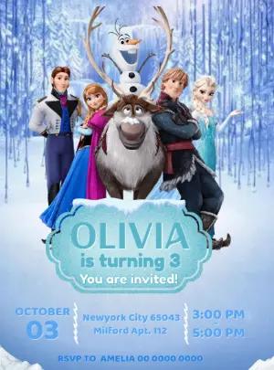 Frozen Birthday Invitation with Characters to Edit Online