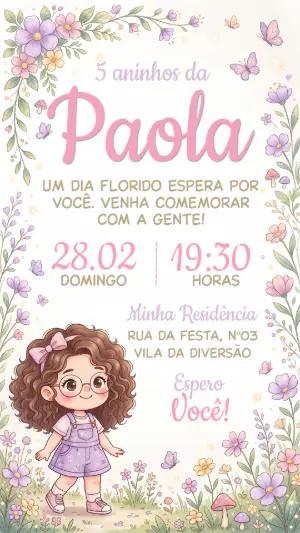 Convite de Aniversário Jardim Encantado Fofo para Editar